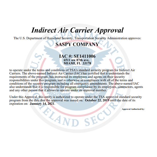 Indirect Air Carrier Approval (IAC)